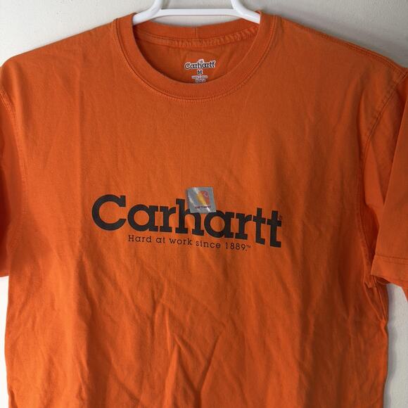 Carhartt Shirt Mens Medium Orange Graphic Spell Out Logo Workwear Utility - Picture 4 of 7